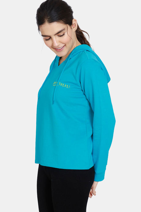 Zivame Fleece Marl Knit Cotton Hoodie With Soft Brushed Back - Enamel Blue — image 2